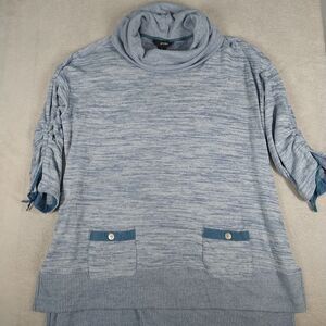 Ali Miles Cowl Neck Tunic Sweater Size XL Ruched Tie Sleeves Blue